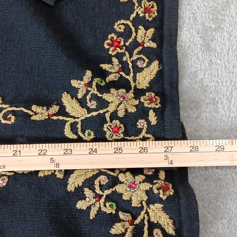 Arriviste Woman Black Cardigan Sweater w/ Shiny Gold Embroidery & Beads Size XXL
